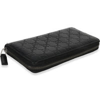 Gucci Black ssima Signature Zip Around Long Wallet Handbag clasp