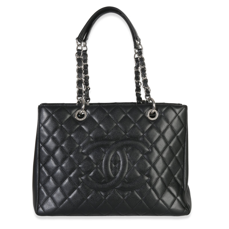 Black Quilted Caviar Grand Shopper Tote