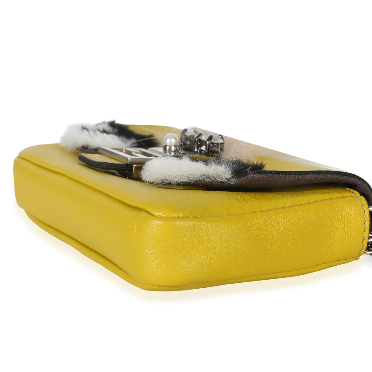 Fendi Yellow Leather Fox Fur Buggie Micro Baguette Handbag box