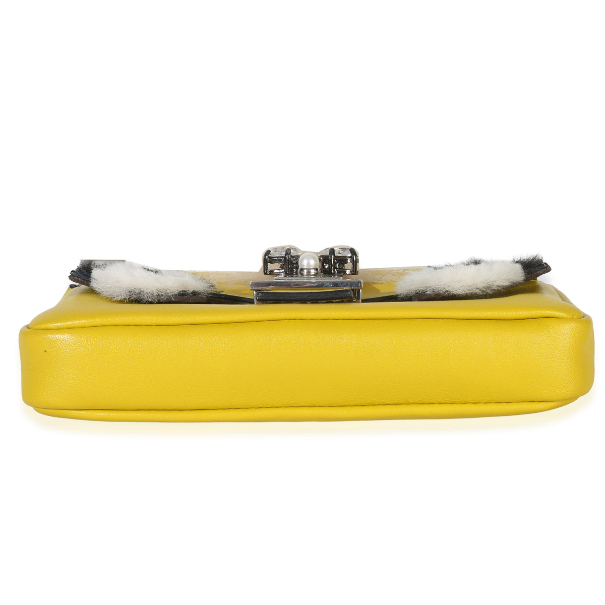Fendi Yellow Leather Fox Fur Buggie Micro Baguette Handbag stamp