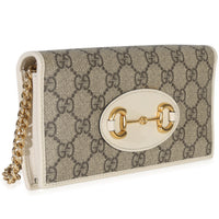 Gucci White GG Supreme Monogram Azalea Calfskin Horsebit 1955 Wallet On Chain Handbag pv