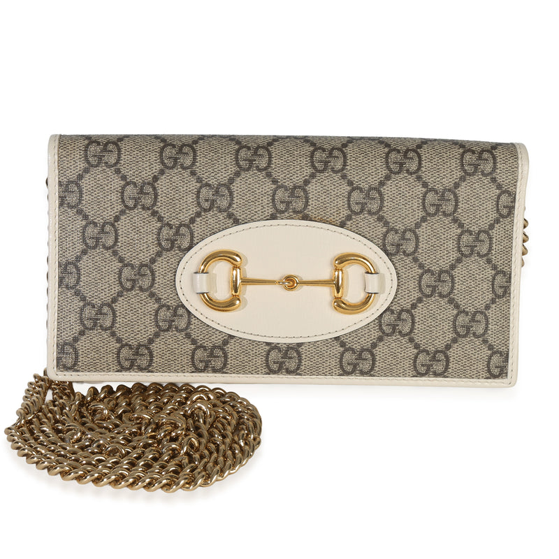 White GG Supreme Monogram Azalea Calfskin Horsebit 1955 Wallet On Chain