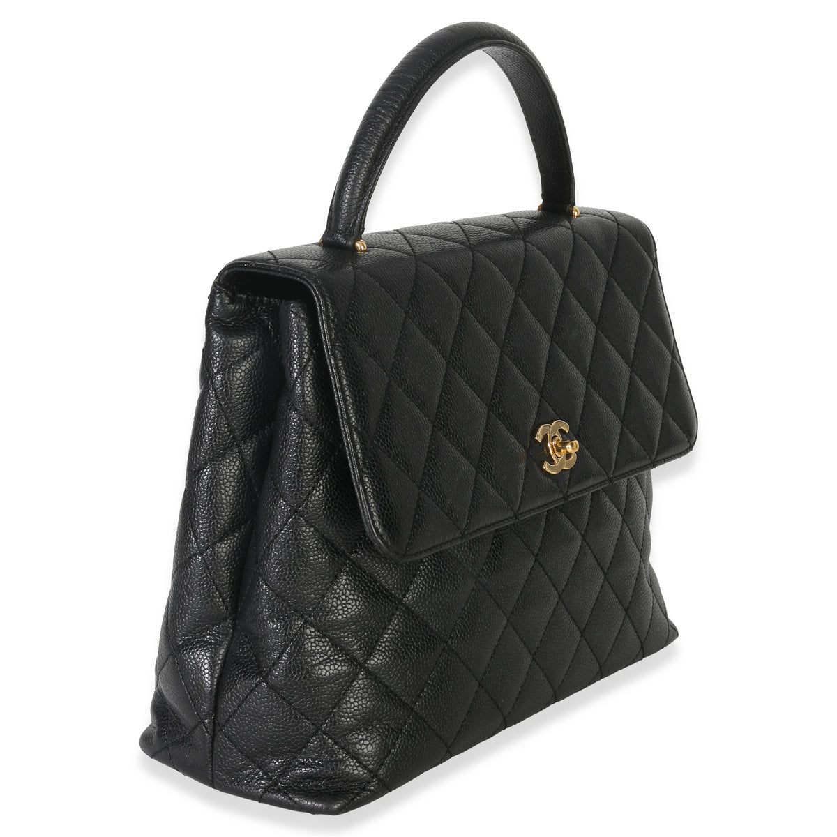 Chanel Vintage Black Quilted Caviar Kelly Top Handle Handbag Handbag pv