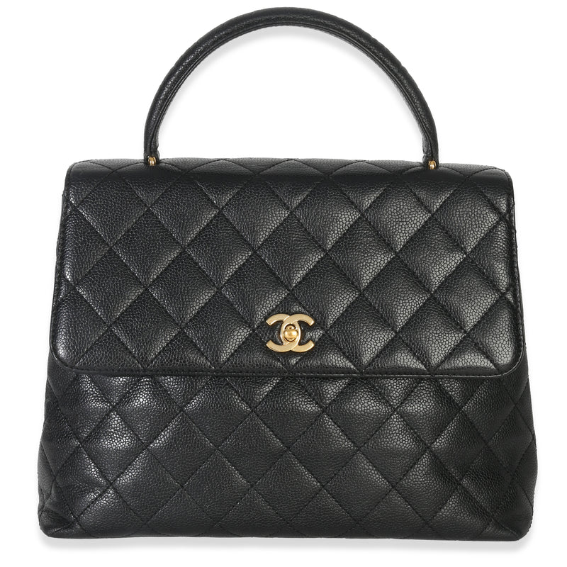 Vintage Black Quilted Caviar Kelly Top Handle Bag