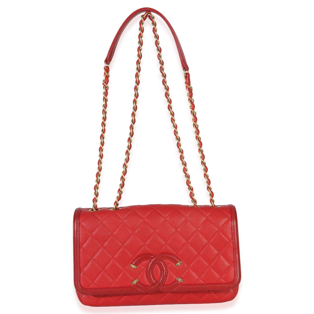 Chanel Red Quilted Caviar Medium Filigree Flap Handbag Handbag av