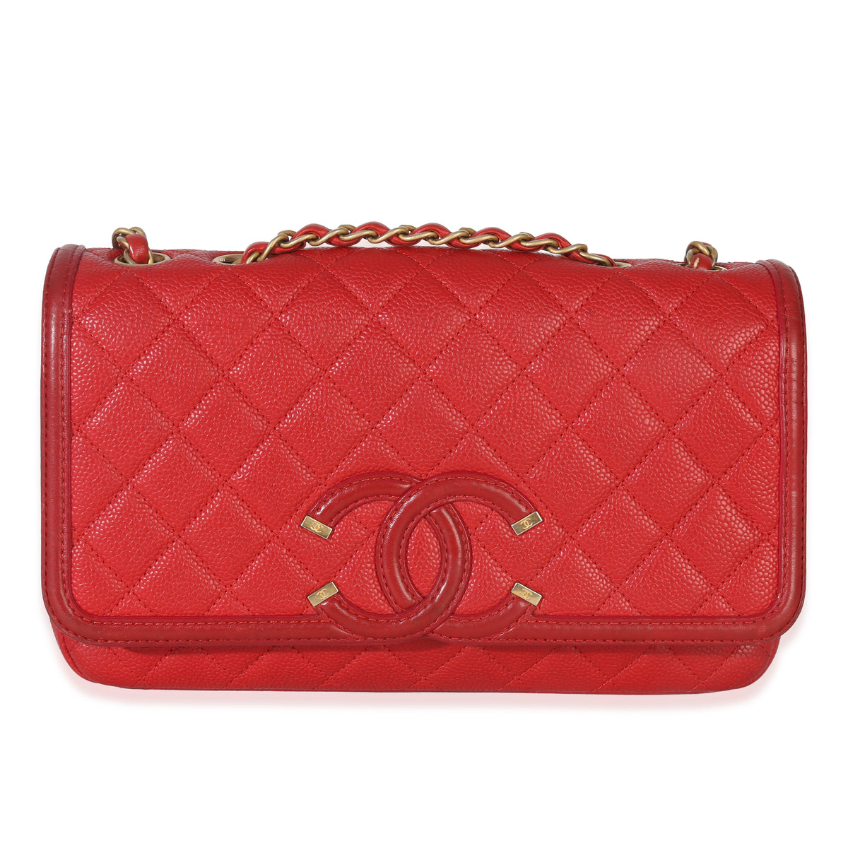 Chanel Red Quilted Caviar Medium Filigree Flap Handbag Handbag fv