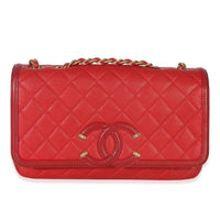 Chanel Red Quilted Caviar Small Filigree Flap Bag Handbag fv