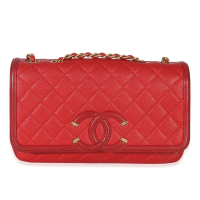 Chanel Red Quilted Caviar Small Filigree Flap Bag Handbag fv