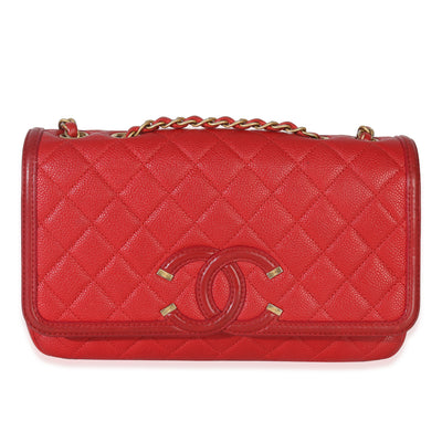 Chanel Red Quilted Caviar Small Filigree Flap Bag Handbag fv