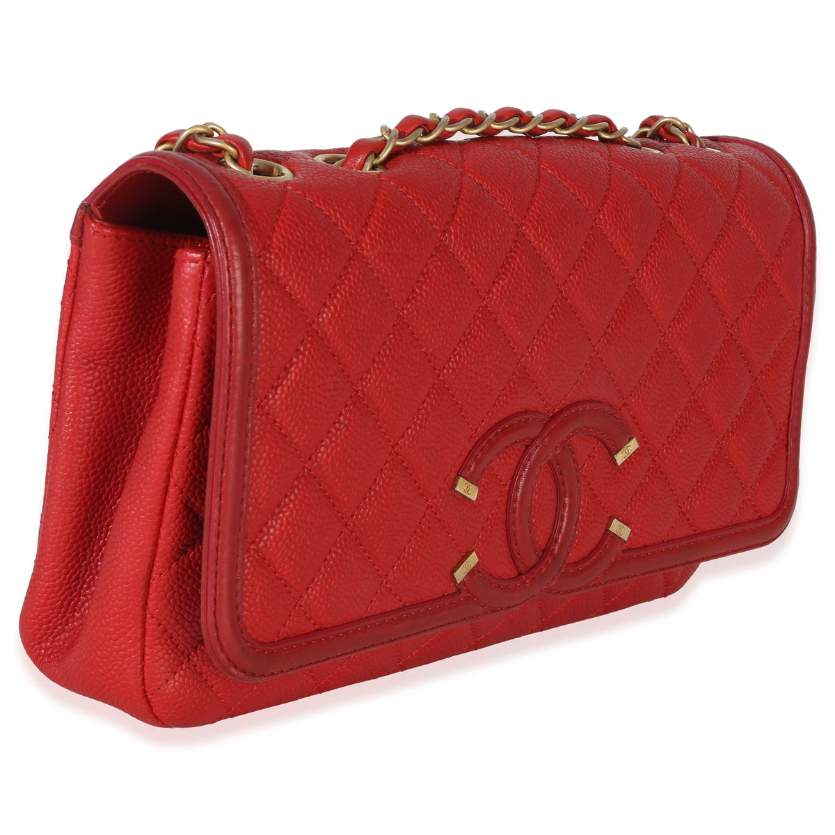 Chanel Red Quilted Caviar Small Filigree Flap Bag Handbag pv