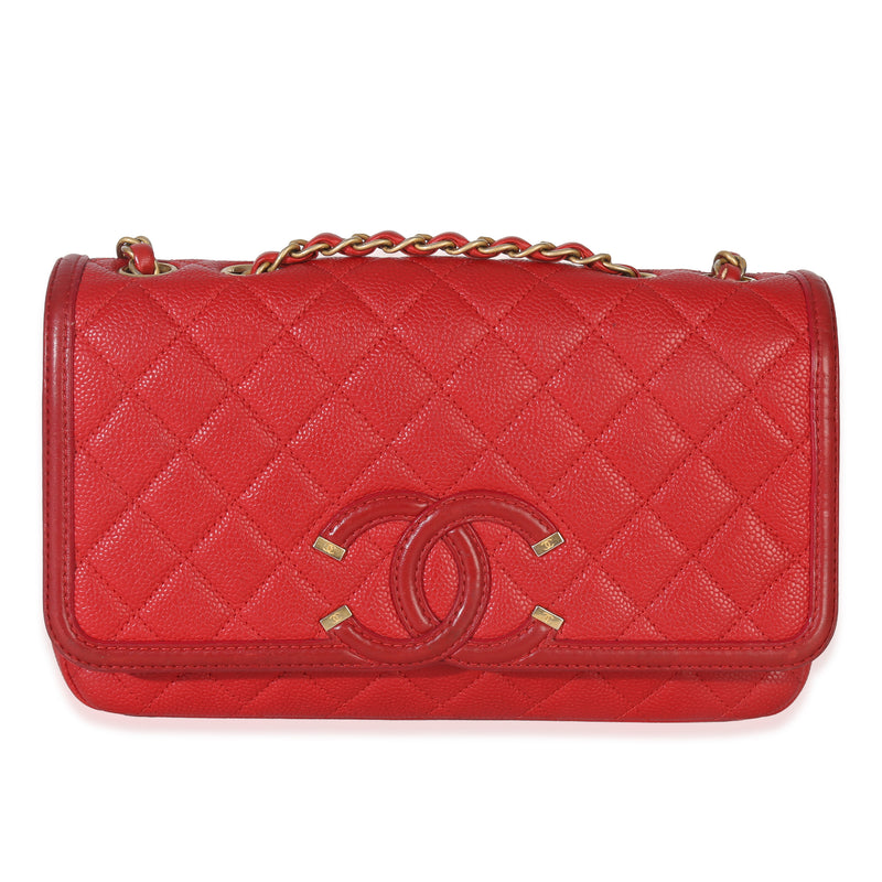 Red Quilted Caviar Small Filigree Flap Bag