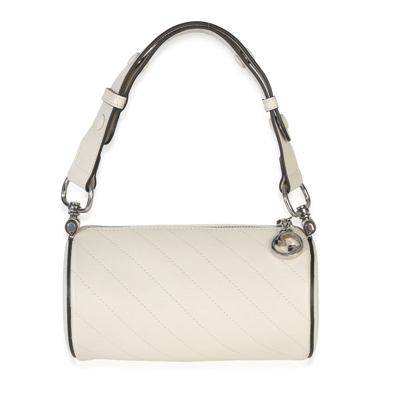 White Diagonal Quilted Calfskin Mini Blondie Barrel Bag