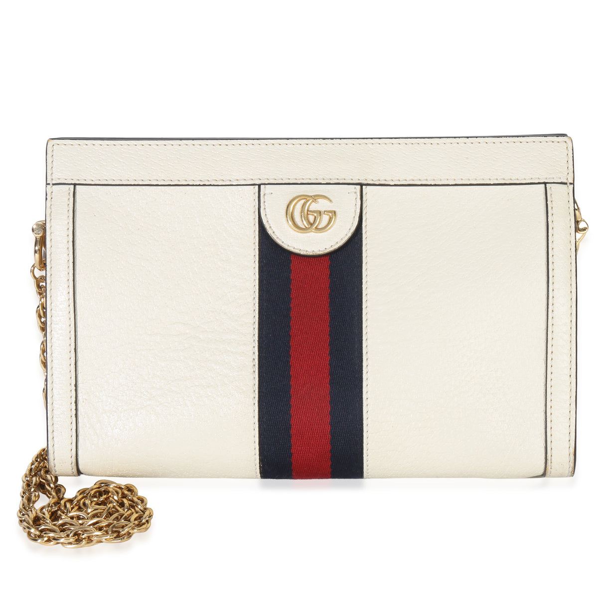 Gucci Cream Calfskin GG Ophidia Small Web Chain Bag Handbag fv