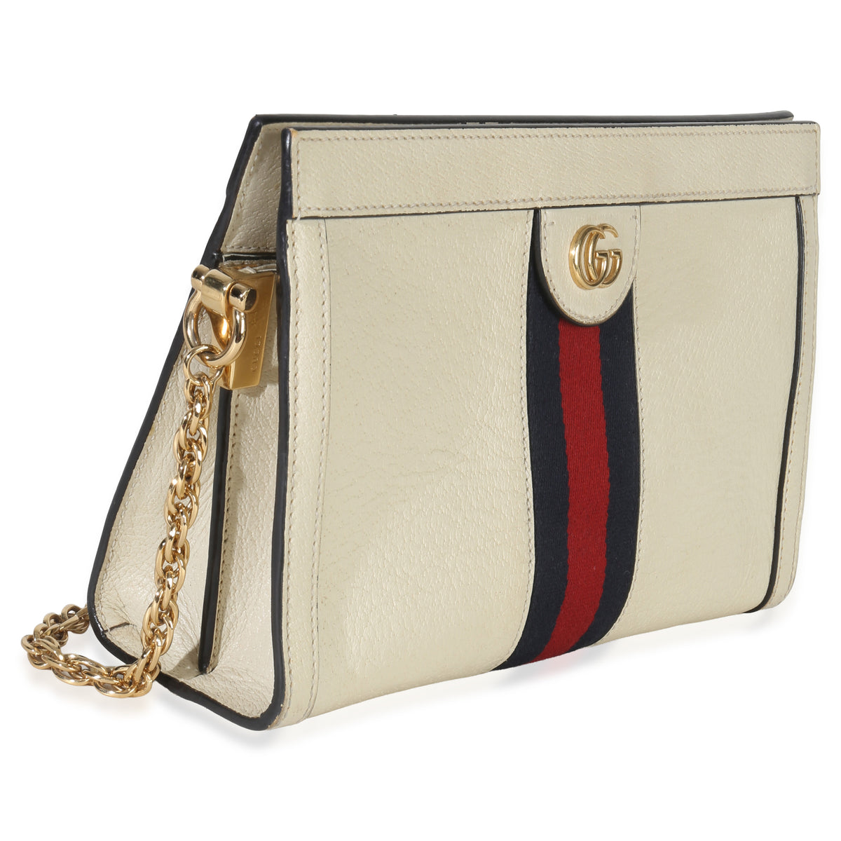 Gucci Cream Calfskin GG Ophidia Small Web Chain Bag Handbag pv