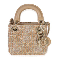 Gold Beaded Crystal Lambskin Cannage Micro Lady Dior