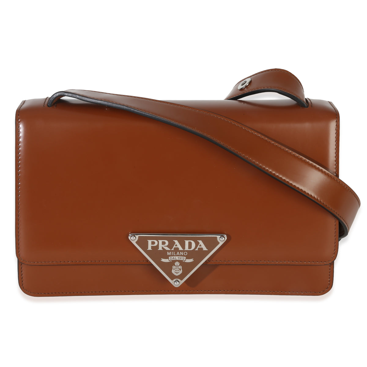 Brown Spazzolato Embleme Enameled Metal Triangle Bag