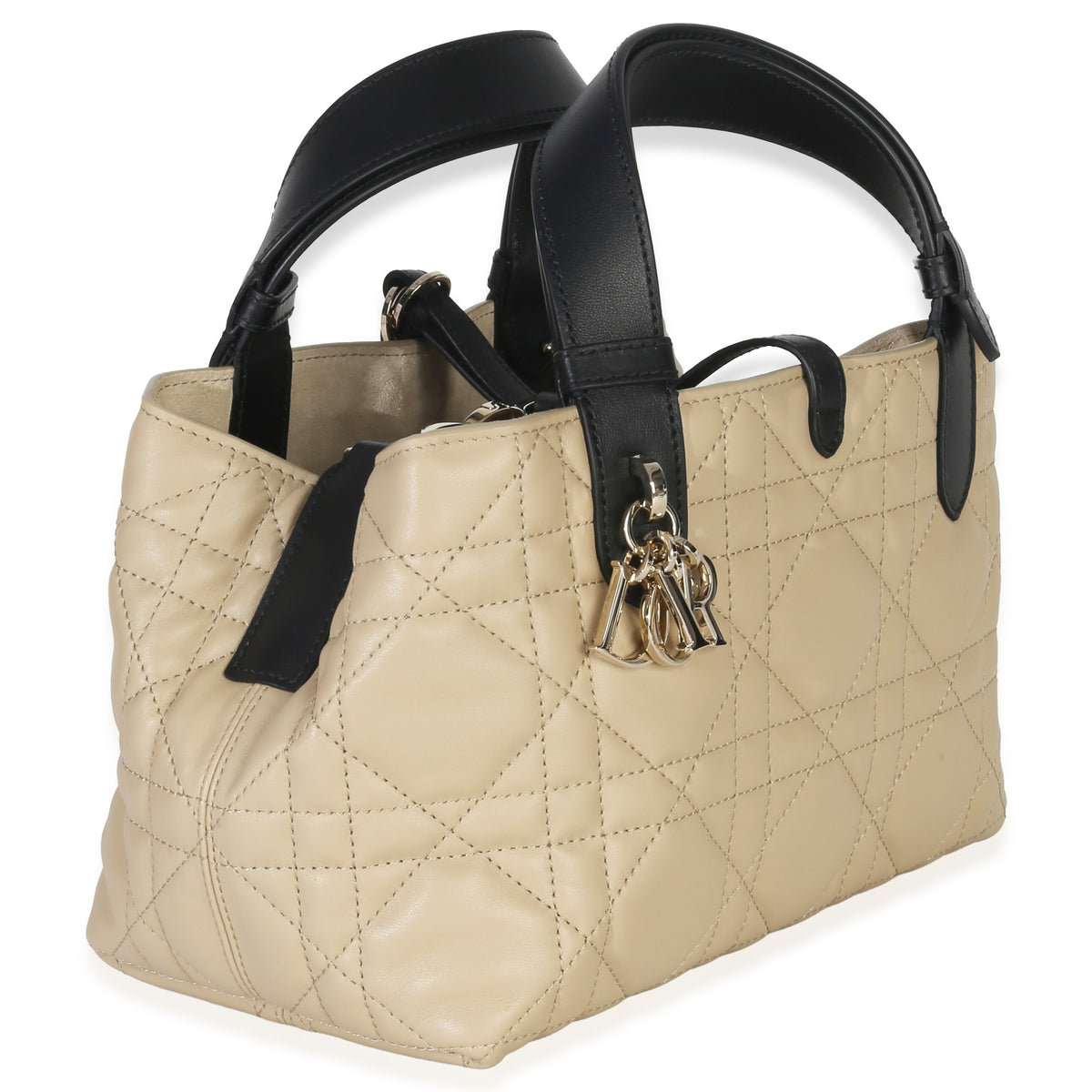 Christian Dior Rope Beige Black Calfskin Macrocannage Small Toujours Handbag bv