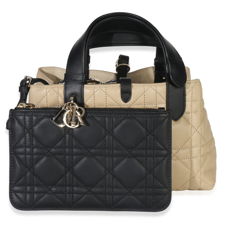 Christian Dior Rope Beige Black Calfskin Macrocannage Small Toujours Handbag fv