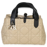 Christian Dior Rope Beige Black Calfskin Macrocannage Small Toujours Handbag sv