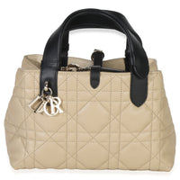 Christian Dior Rope Beige Black Calfskin Macrocannage Small Toujours Handbag sv