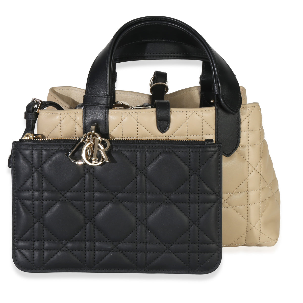 Christian Dior Rope Beige Black Calfskin Macrocannage Small Toujours Handbag fv