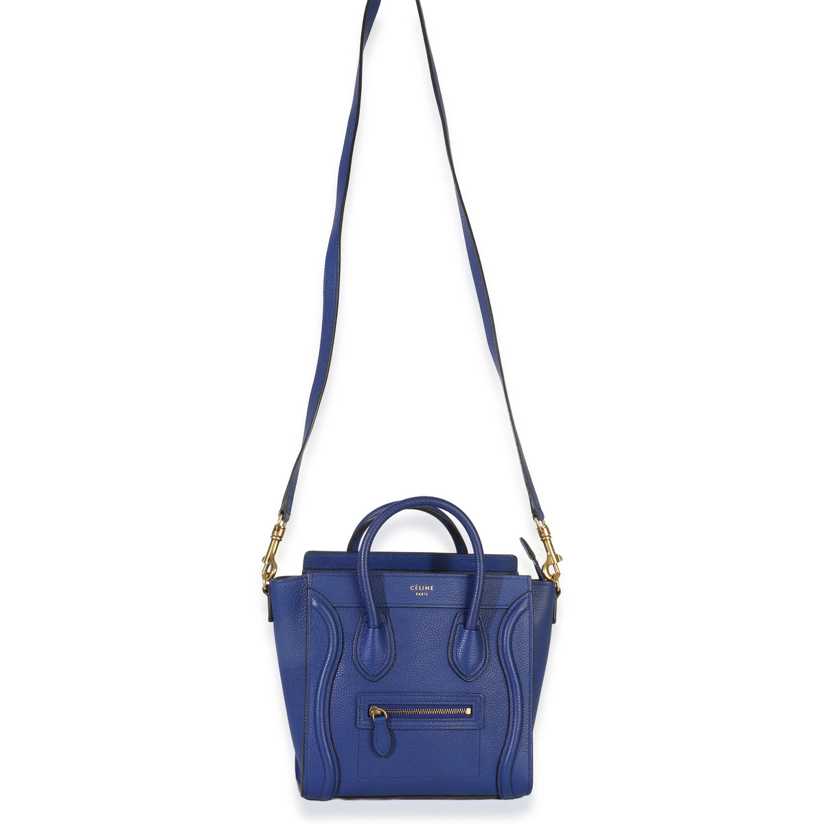 Celine Blue Drummed Calfskin Nano Luggage Tote Handbag av