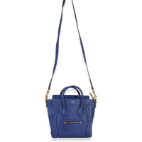 Celine Blue Drummed Calfskin Nano Luggage Tote Handbag av