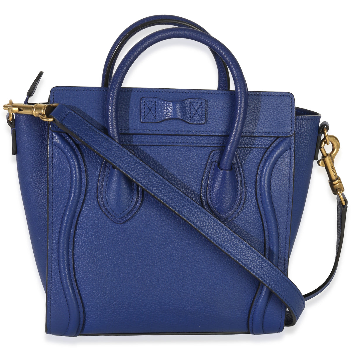 Celine Blue Drummed Calfskin Nano Luggage Tote Handbag bv