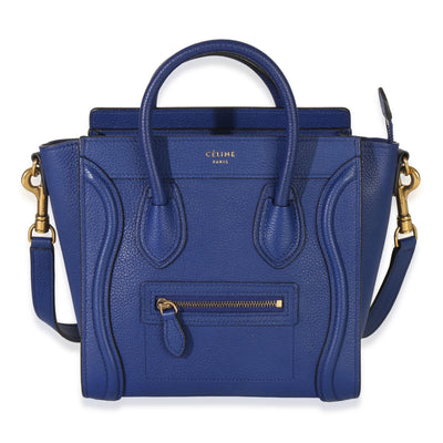 Celine Blue Drummed Calfskin Nano Luggage Tote Handbag fv