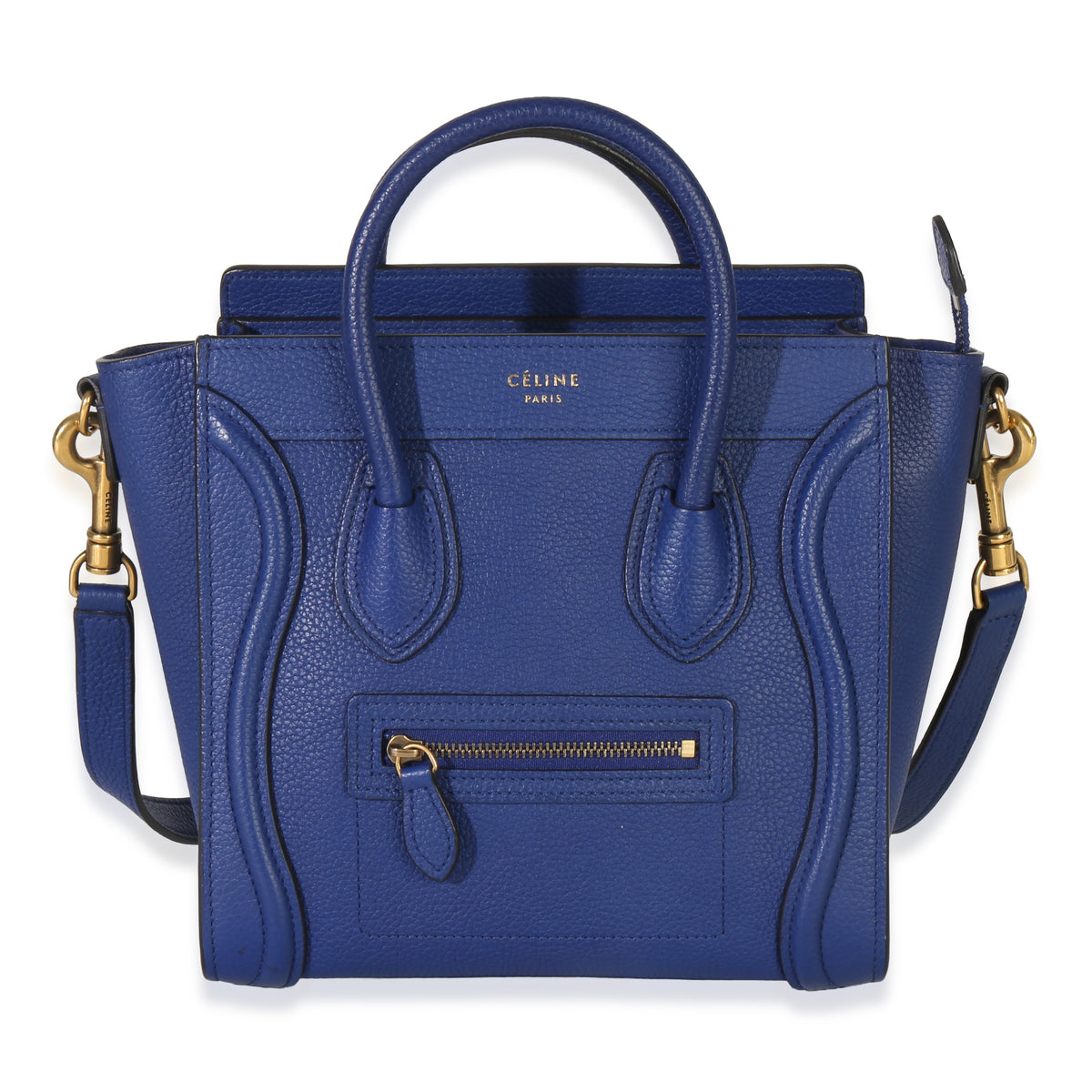 Celine Blue Drummed Calfskin Nano Luggage Tote Handbag fv