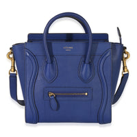 Celine Blue Drummed Calfskin Nano Luggage Tote Handbag fv