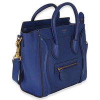 Celine Blue Drummed Calfskin Nano Luggage Tote Handbag pv