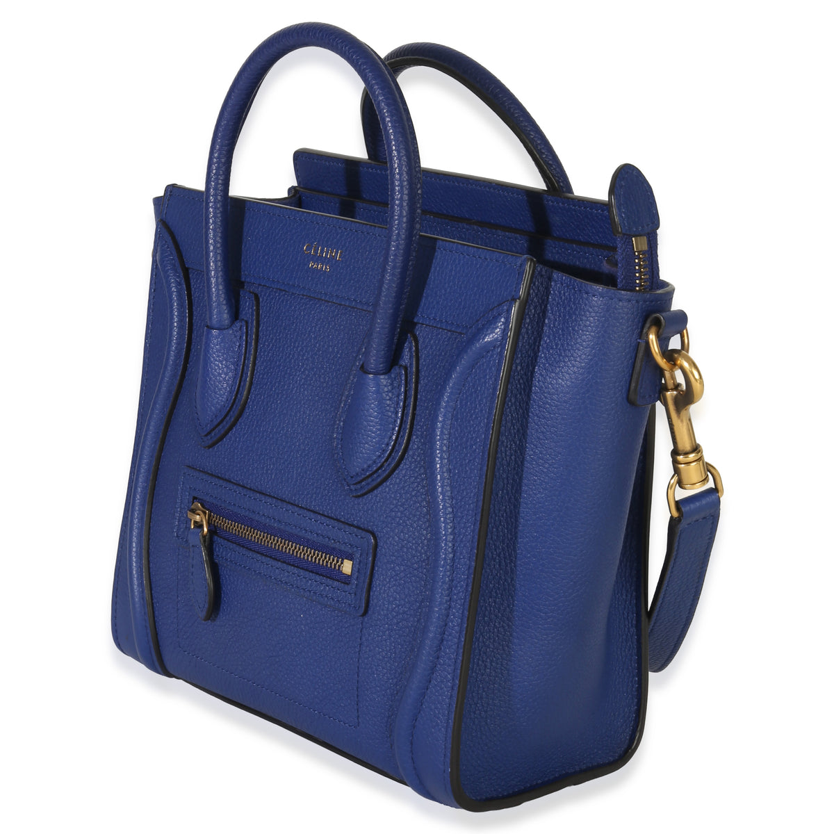Celine Blue Drummed Calfskin Nano Luggage Tote Handbag sv