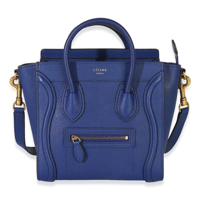 Blue Drummed Calfskin Nano Luggage Tote