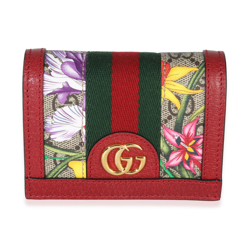 Red Beige GG Supreme Canvas Flora Ophidia Card Case