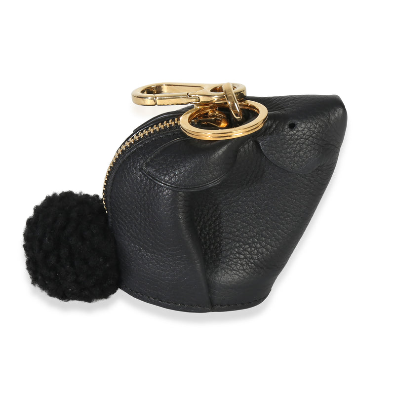 Black Calfskin Shearling Bunny Coin Purse