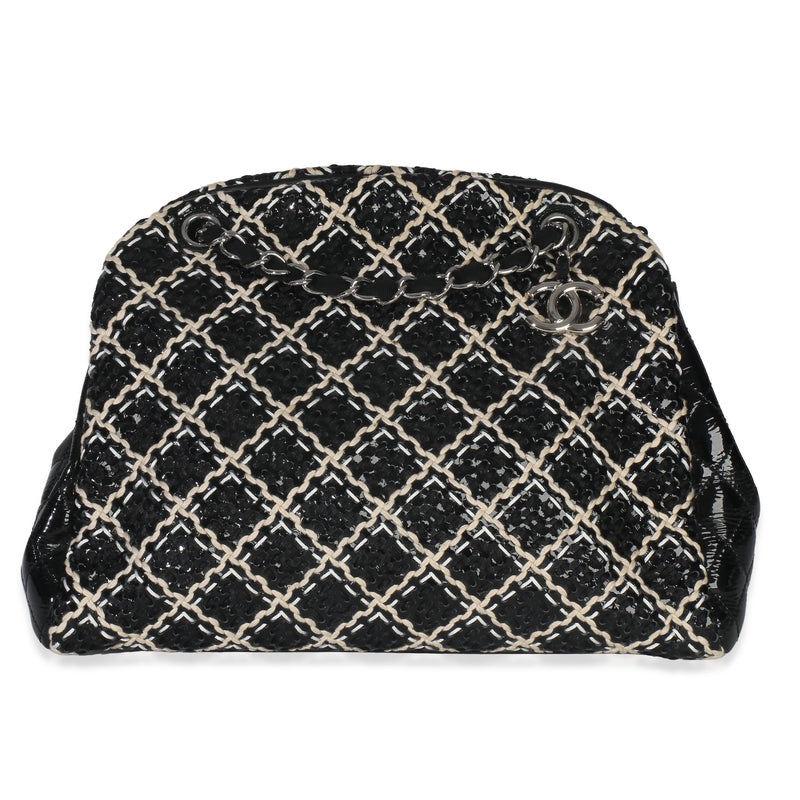Black Beige Tweed Patent Woven Medium Just Mademoiselle Bowling Bag