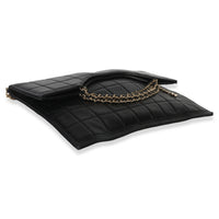 Chanel Vintage Black Lambskin Chocolate Bar Foldover Chain Clutch Handbag clasp