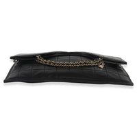 Chanel Vintage Black Lambskin Chocolate Bar Foldover Chain Clutch Handbag stamp
