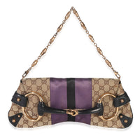 Beige Purple Satin GG Canvas Horsebit Chain Clutch
