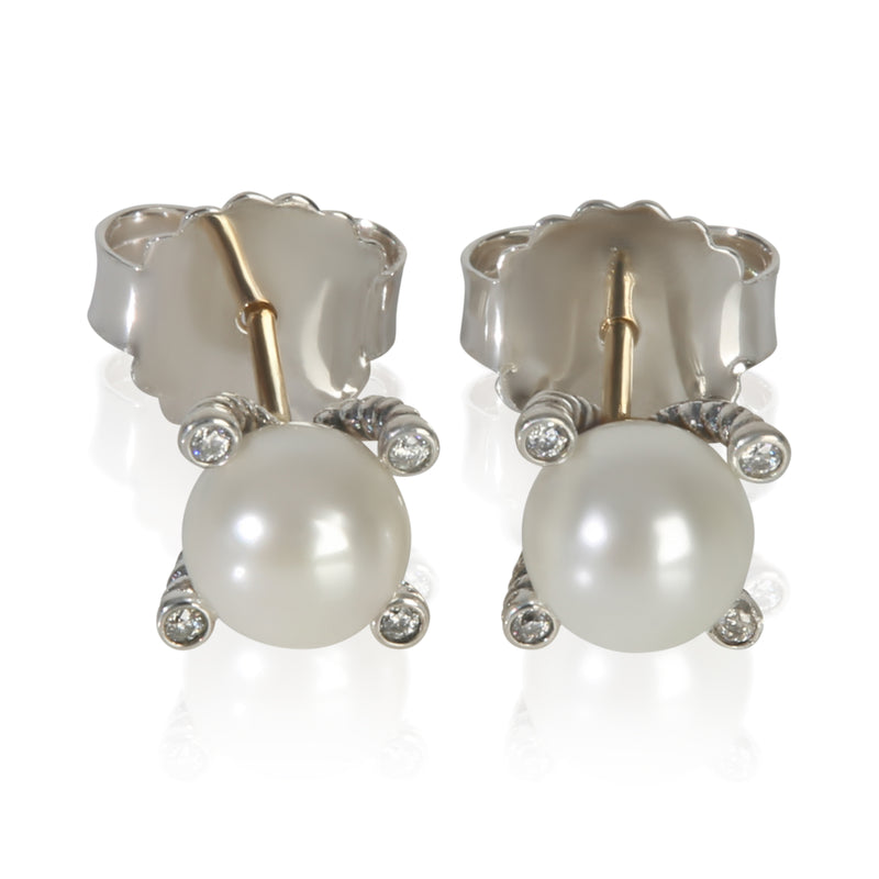 Sterling Silver Pearl and Diamond Earrings
