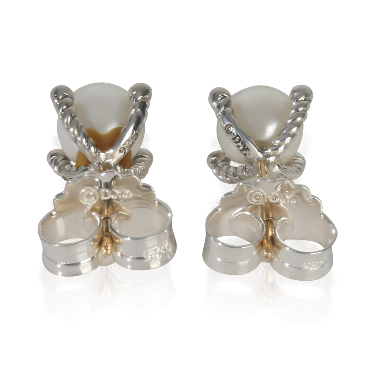 Sterling Silver Pearl and Diamond Earrings