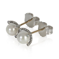 Sterling Silver Pearl and Diamond Earrings