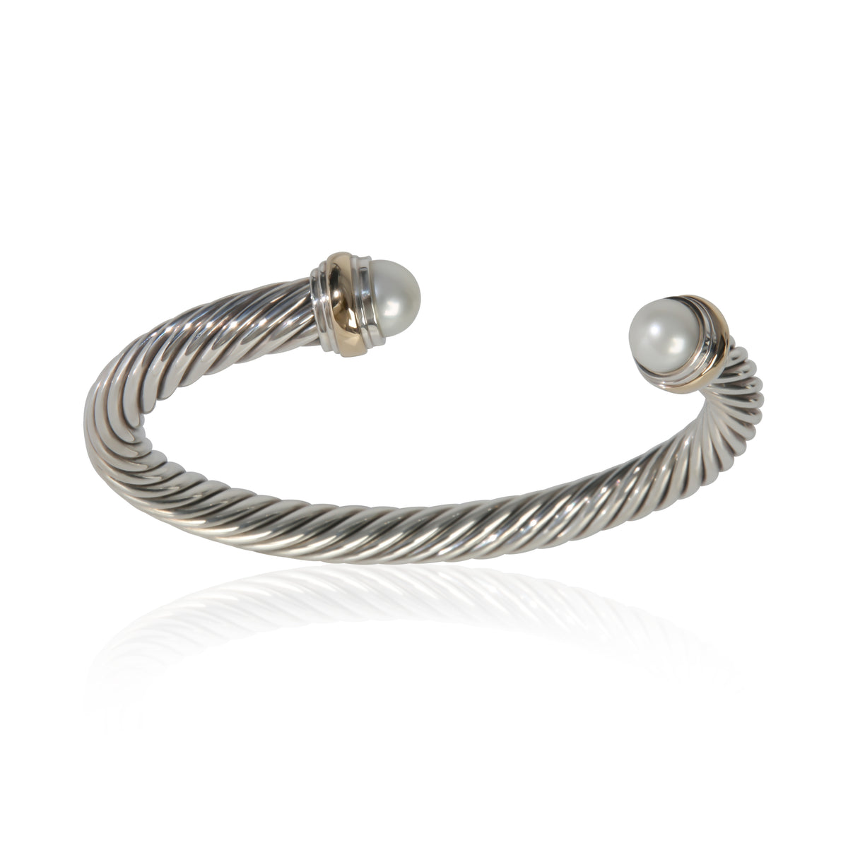 Yellow Gold & Sterling Silver Pearl Cable Classic Bracelet