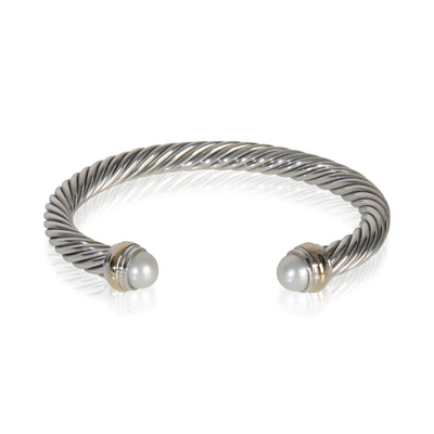 Yellow Gold & Sterling Silver Pearl Cable Classic Bracelet