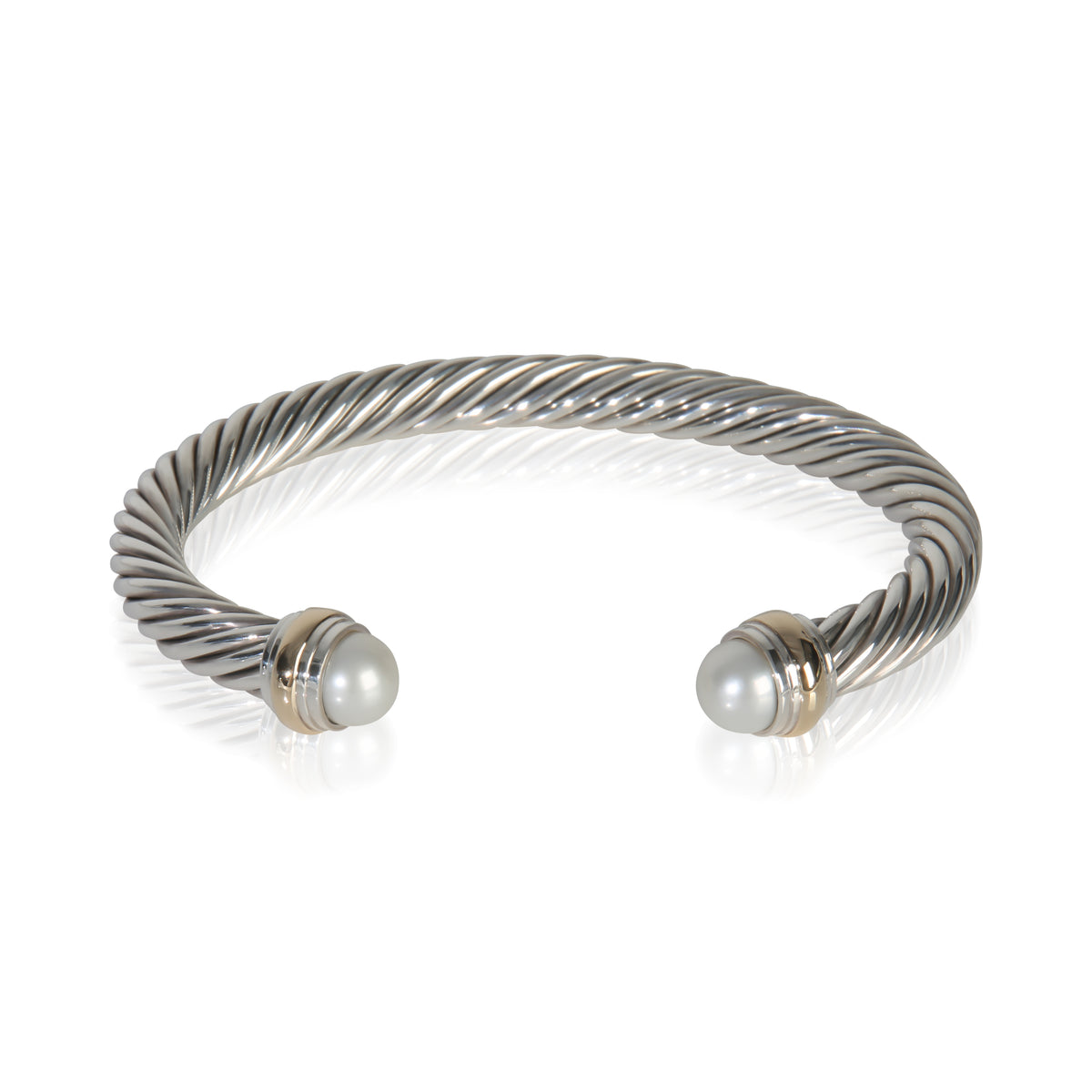 Yellow Gold & Sterling Silver Pearl Cable Classic Bracelet
