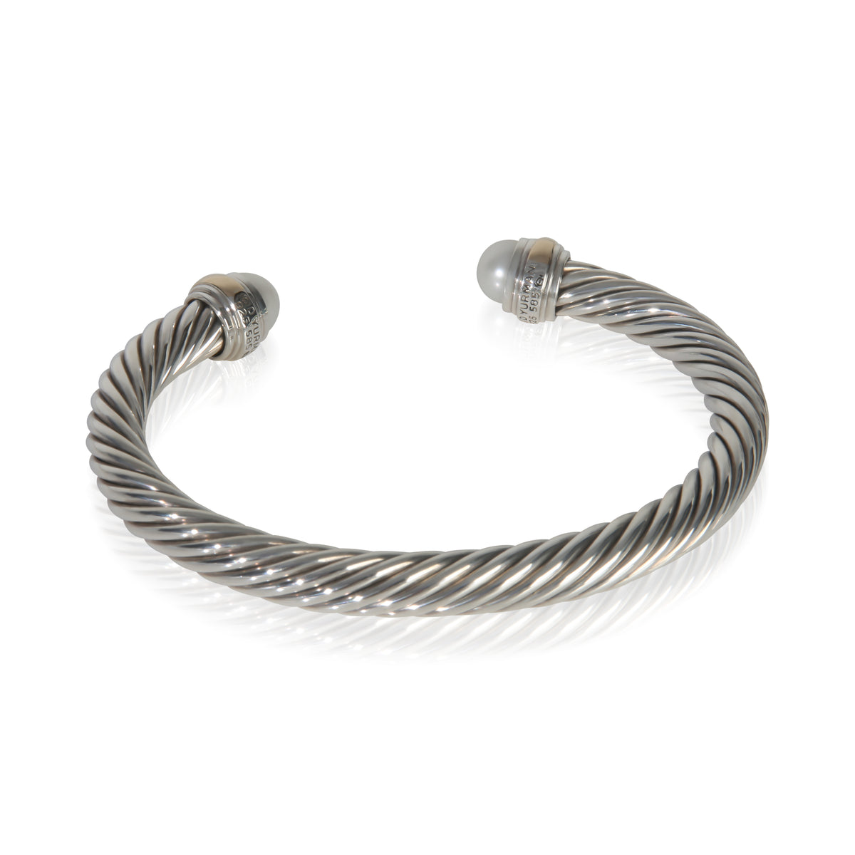 Yellow Gold & Sterling Silver Pearl Cable Classic Bracelet