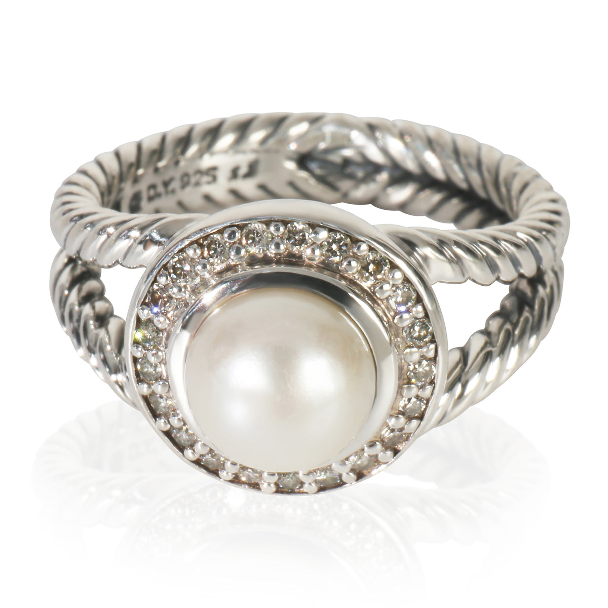 David Yurman Sterling Silver Pearl and Diamond Cerise Ring fv