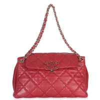 Chanel Red Quilted Lambskin Hampton Large Flap Bag Handbag fv