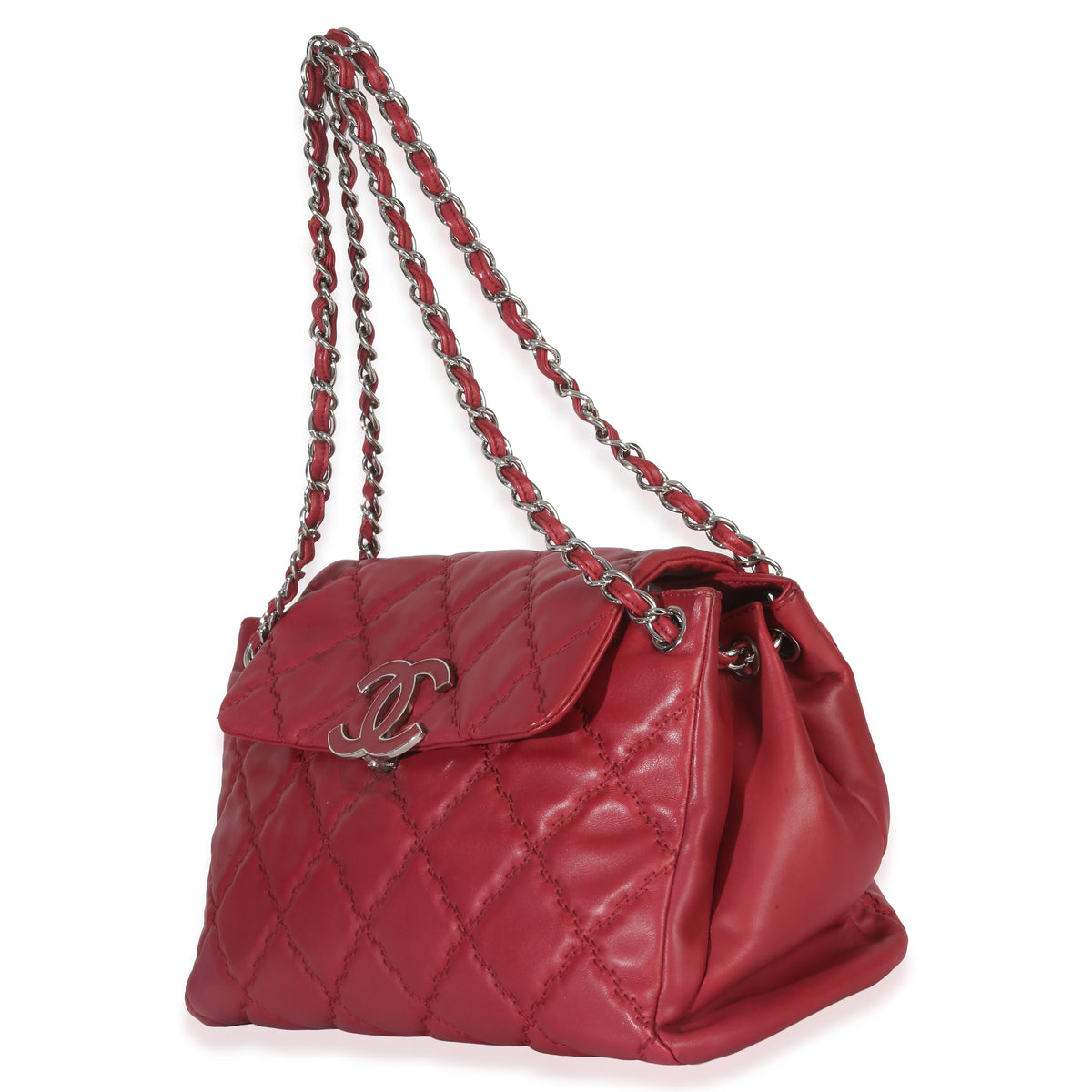 Chanel Red Quilted Lambskin Hampton Large Flap Bag Handbag sv